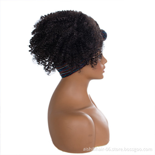 Synthetic hair heat resistant headband wig wholesale afro black kinky curly fiber synthetic hair for black women